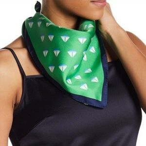 NEW Tory Burch Silk Neckerchief Purse Tie Sail Boats Ahoy Green 18.5L X 18.5W